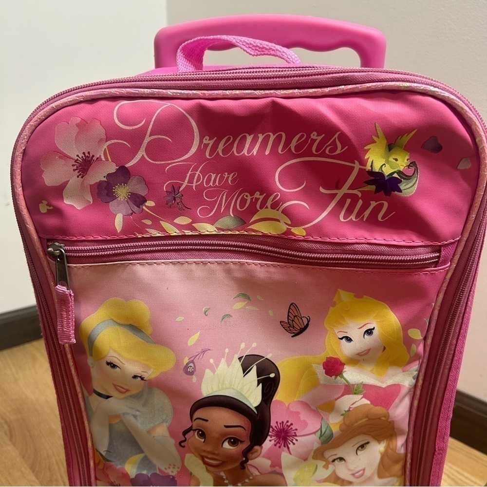 Disney Princess Suitcase Roller Bag Pink Kids Cinderella Tiana Belle Aurora - Picture 4 of 10